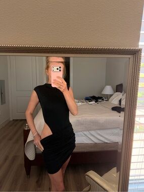 Sleeveless Black Mini Dress with Side Cutout